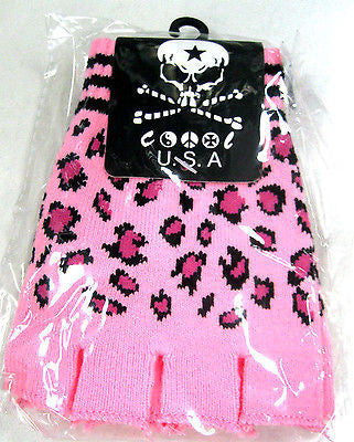 CHEETAH LEOPARD PRINT PINK FINGERLESS GLOVES KNIT SAFARI ANIMAL-GOTHIC-NEW!