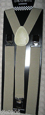 Shiny Dark Green Adjustable Bow Tie & Tan Beige Adjustable Suspenders Set-New!