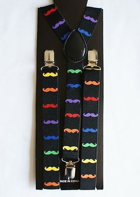 Multi Color Mustache Design Stache SUSPENDERS Y-Back Adjustable Suspenders-New!