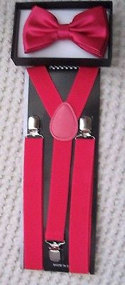 Hot Pink  Adjustable Bowtie & THICK HOT Pink Adjustable Suspenders Combo-New!