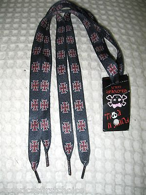 Premium Black&Red Skulls&Crossbones Rockabilly Punk Shoe laces Shoelaces-New!Ve2