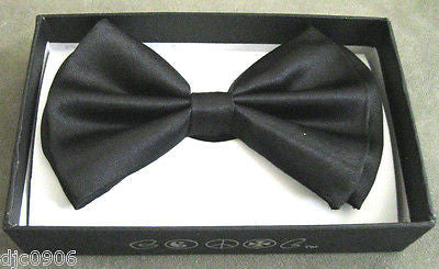 Solid Black Adjustable Bow tie & Navy Blue Black Checkered Suspenders Combo-New!