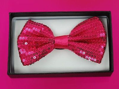 HOT PINK SEQUIN TUXEDO ADJUSTABLE BOWTIE BOW TIE-NEW GIFT BOX! BLACK BOW TIE