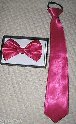 Hot Pink Pre-Tied Adjustable 14" Neck tie & Hot Pink Adjustable Bow Tie Set-New
