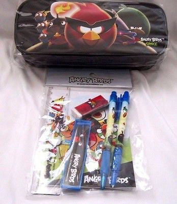 Angry Birds and Friends Black Pencil Case Pouch and Angry Birds Stationary Set