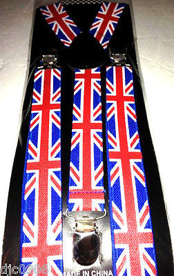 UK British England Red,White,& Blue Adjustable Y-Back Suspenders-New in Pkg!