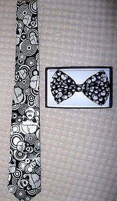 Unisex Multiple Skulls Adjustable Bow tie and Skulls Design Neck Tie Combo-New