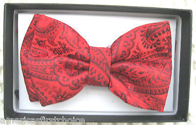 Red Paisley Tuxedo Bow Tie & Red Paisley Adjustable Suspenders Combo Set-New