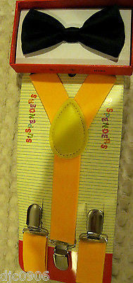 White Kid's Boys Girls Y-Style Back Adjustable Bow Tie & Orange Kids suspenders
