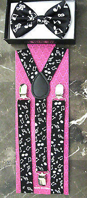 Musical Notes Adjustable Bowtie & Adjustable Musical Note Suspenders Combo-New!