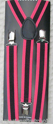 Unisex Pink & Black  Stripes Thick Stripes Adjustable Y-Style Back suspenders