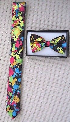 Paint Splattered Paint Ball Adjustable Bow Tie & Paint Spattered Neck Tie-New!