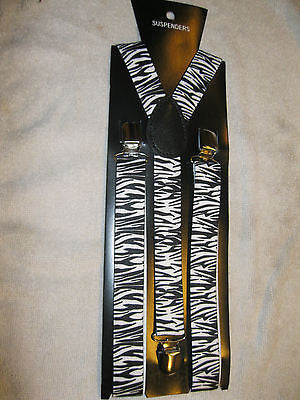 Unisex Black White Zebra Print Suspenders,Lanyard&matching Bowtie Bow Tie-New!