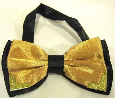 2-TONE GOLD AND BLACK ADJUSTABLE TUXEDO BOW TIE-NEW GIFT BOX!GOLD WITH BLACK TIP