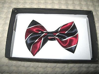 Kids Boys Girls Navy Blue Burgundy Stripes Adjustable Bow Tie in Gift Box-New!V2