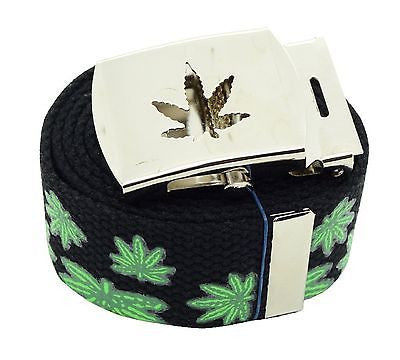 Canvas Military "Marijuana" MJ Leaves Web Belt & Matching Belt Buckle-New!VERS2