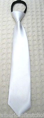 Teens Kids Boys Solid White 11.5" Easy Zip-Up Pre-Tied Necktie Neck Tie-New!