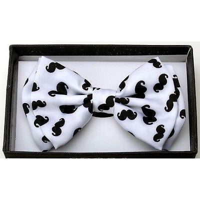 Unisex White Black Mustaches Tuxedo Classic BowTie Neckwear Adjustable Bow Tie