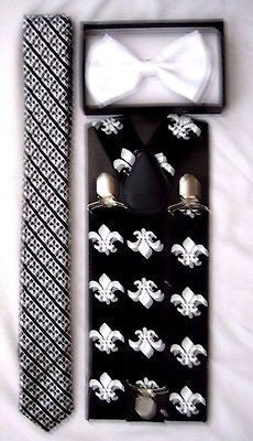 FLEUR DE LIS NEW ORLEANS SAINTS LOGO NeckTie,Bowtie&Adjustable Y-Back Suspenders
