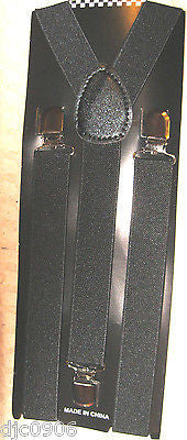 Solid Black Adjustable Bow Tie & Solid Black Adjustable Suspenders Combo-New