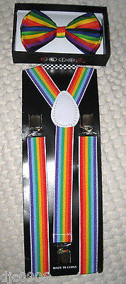 Rainbow Swirl Unisex Adjustable Bow tie,Rainbow Suspenders & Lanyard Combo-New