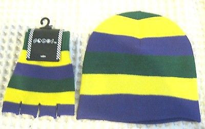 Mardi Gras Purple,Yellow,&Green Stripes Winter Knitted Skull Beanie Ski Cap-New