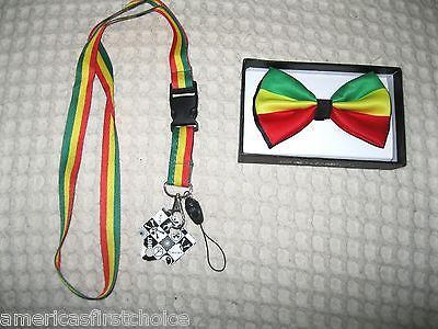 Rasta Stripes Adjustable Bow Tie and Rasta stripes 15" Lanyard Combo-New w/Tags!