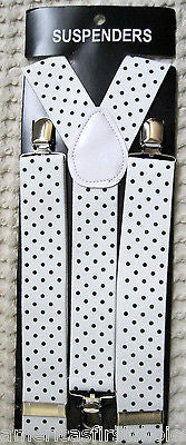 RED WHITE CHECKER DIAMONDS ADJUSTABLE WIDE 1 1/4" 1 1/2" WIDE SUSPENDERS-NEW!