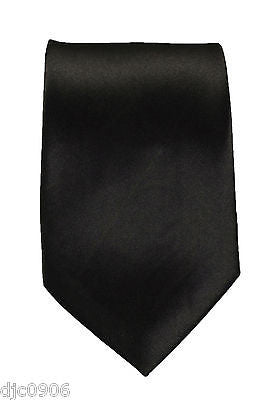 Unisex Dark Black Silk Feel Neck tie 56" L x 3" W-Black NeckTie-Black Tie-New