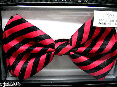 HOT PINK AND BLACK SWIRLS STRIPED ADJUSTABLE BOW TIE-NEW GIFT BOX!PINK BOW TIE