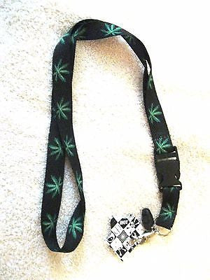 Black w/ Green Pot/Weed/MJ Leaves 15" lanyard for ID Holder + Mobile Devices-New