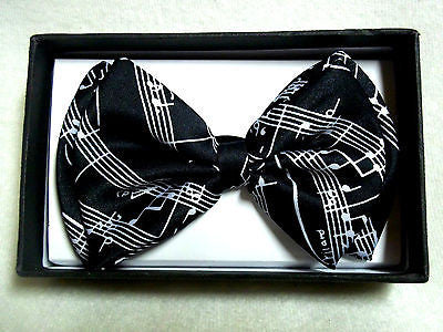 TUXEDO BLACK WHITE MUSICAL BARS AND NOTES ADJUSTABLE BOW TIE BOWTIE-NEW IN BOX!