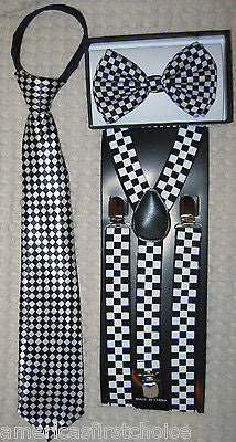 Teens GREEN Adjustable Bow Tie and NEON GREEN Y-Back adjustable Suspenders-V1