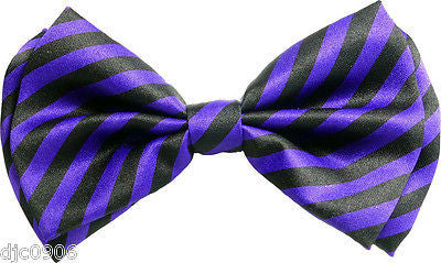 PURPLE AND BLACK SWIRL STRIPED ADJUSTABLE  BOW TIE-NEW GIFT BOX!