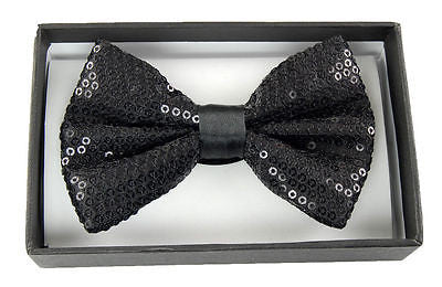 Unisex BLACK Sequin Tuxedo Classic BowTie Neck wear Adjustable Bow Tie-New