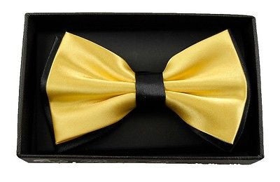YELLOW WITH BLACK ENDS/TIPS TWO TONE TUXEDO ADJUSTABLE BOWTIE BOW TIE-NEW BOX!