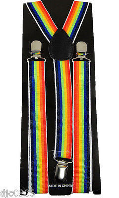 Unisex Men's Women's Rainbow Stripes Gay Pride Gothic Adjustable Suspenders-New