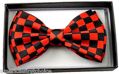 Unisex  RED & WHITE CHECKERED Tuxedo Classic Neck wear Adjustable Bow Tie-NEW!