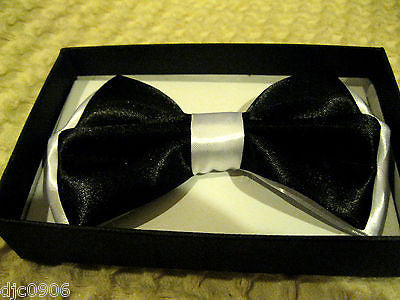 Black with White Tips Adjustable Bowtie & Black Adjustable Suspenders Combo-New!