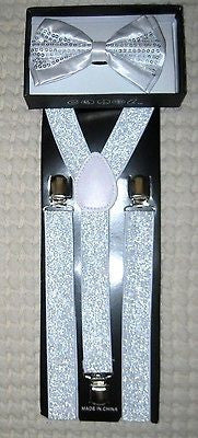 Solid Gold Adjustable Bow tie & GOLD Glittered Adjustable Suspenders Combo-VERS2