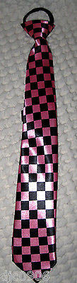 Pink Black Checkered Pre-Tied Neck tie & Pink Adjustable Suspenders Set-New