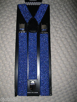 Solid Blue Adjustable Bow Tie,Necktie & Blue Glittered Suspenders Combo Set!New