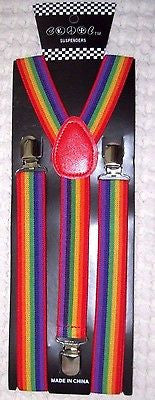 Unisex Men's Women's Rainbow Stripes Gay Pride Gothic Adjustable Suspenders-New