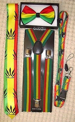 Rasta Stripes Bow Tie,Rasta NeckTie,Rasta Stripes Suspenders&Rasta Lanyard-NEW3