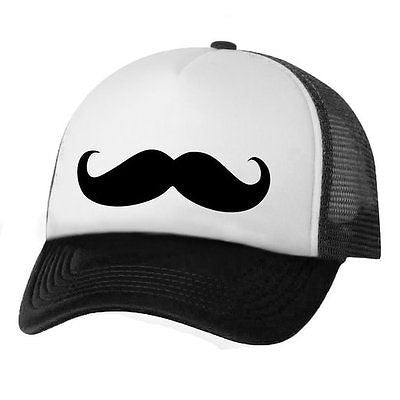 Unisex Fashion Trucker Hat w/ Black Embroidered Mustache Adjustable Baseball Cap