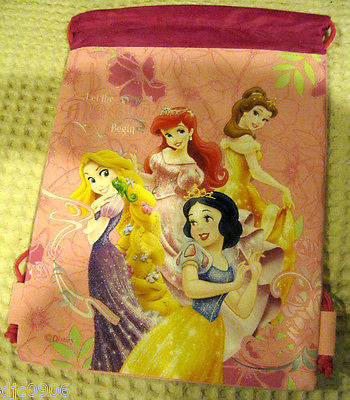 Disney Pink Princess Let the Magic Begin Kid's Drawstring Backpack Tote Gym Bag!