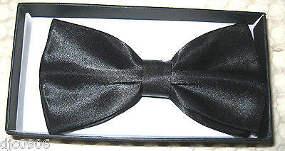 Solid Black Adjustable Bow Tie & Black/White Stripes Adjust Suspenders Combo-New