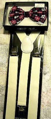 Pink Plaid Adjustable Bowtie & White Adjustable Suspenders Combo-New in Package!