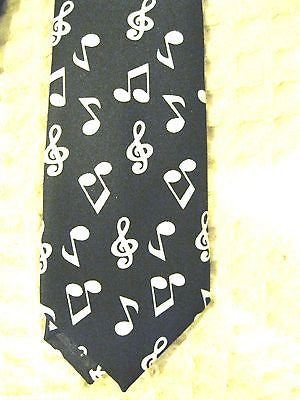 White Black Musical Symbols&Notes Unisex Men's Tie Necktie 57" Longx 3" Wide-New