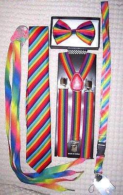Men's Rainbow Stripes Adjustable Bow tie,Neck Tie,Suspenders,Lanyard,Shoelaces20